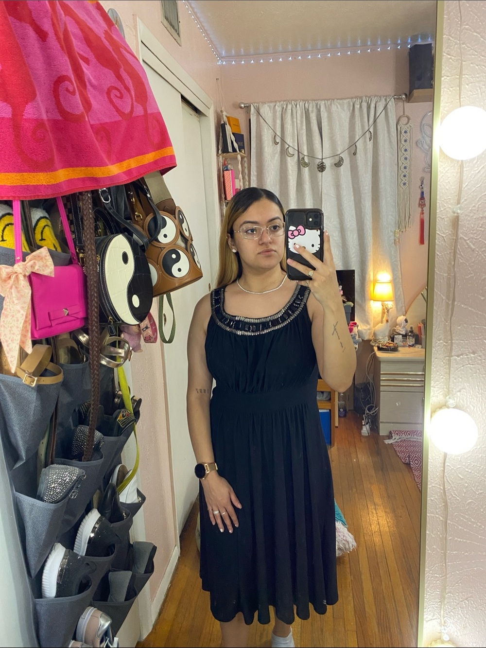 Haani Black Beaded Scoop-Neck Midi Dress